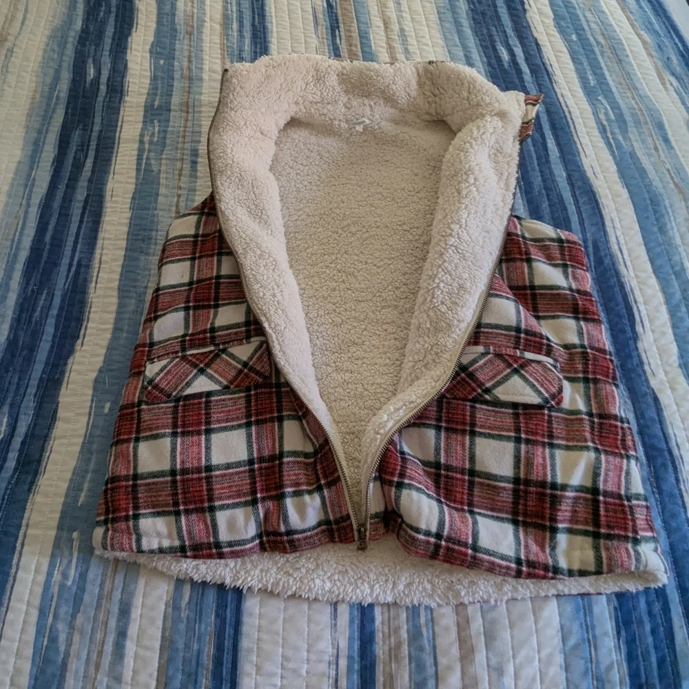 Maurices Red and White Sherpa Vest